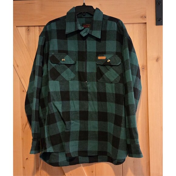 Hickory Shirt Co Pullover Mens XL Green Buffalo Plaid 1/2 Zip Flannel Outdoors - Picture 1 of 13